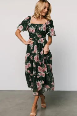 Baltic Born Annabeth Midi Dress | Dark Green + Pink