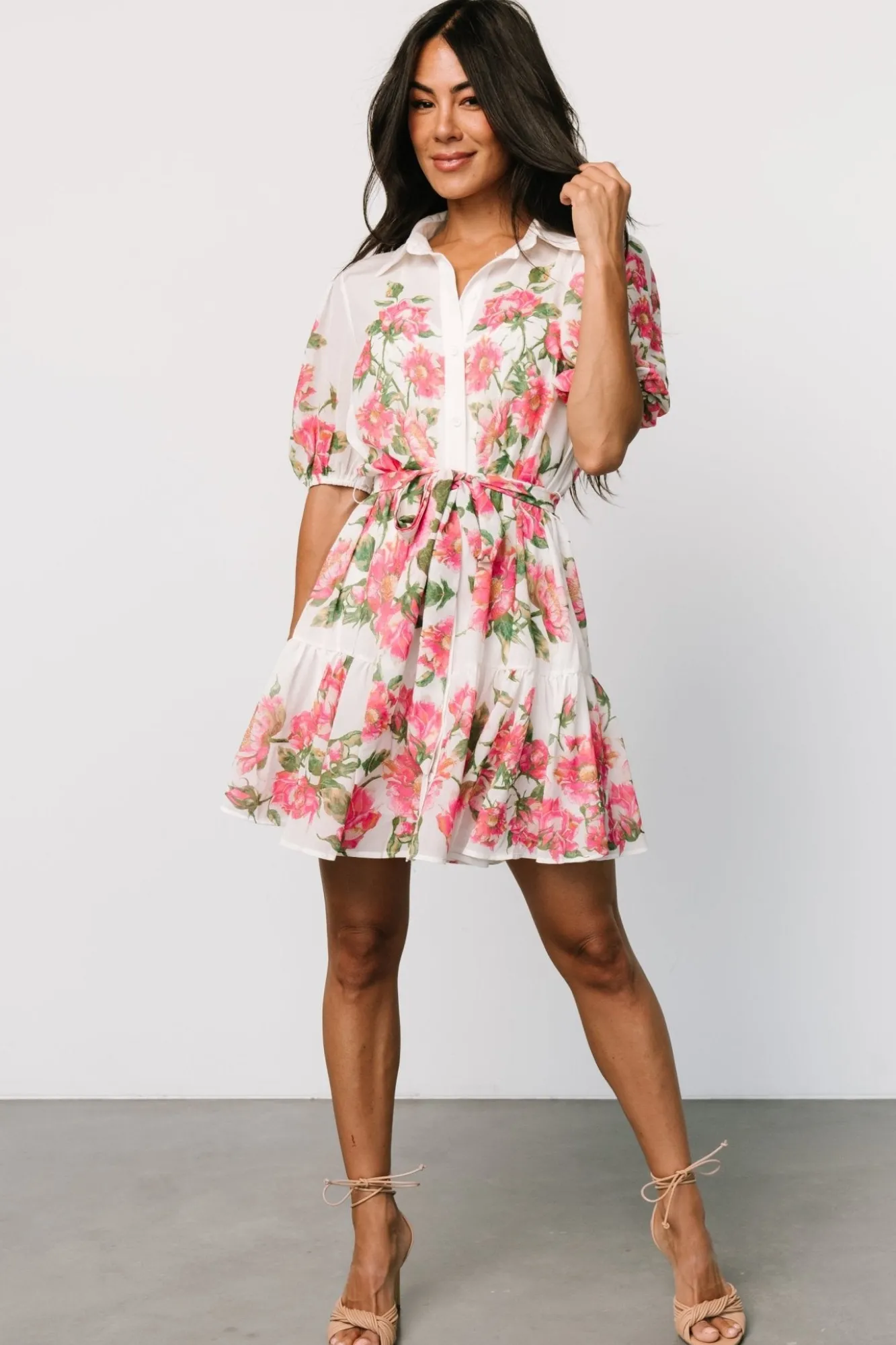 Baltic Born Antonella Short Dress | Off White + Pink Floral