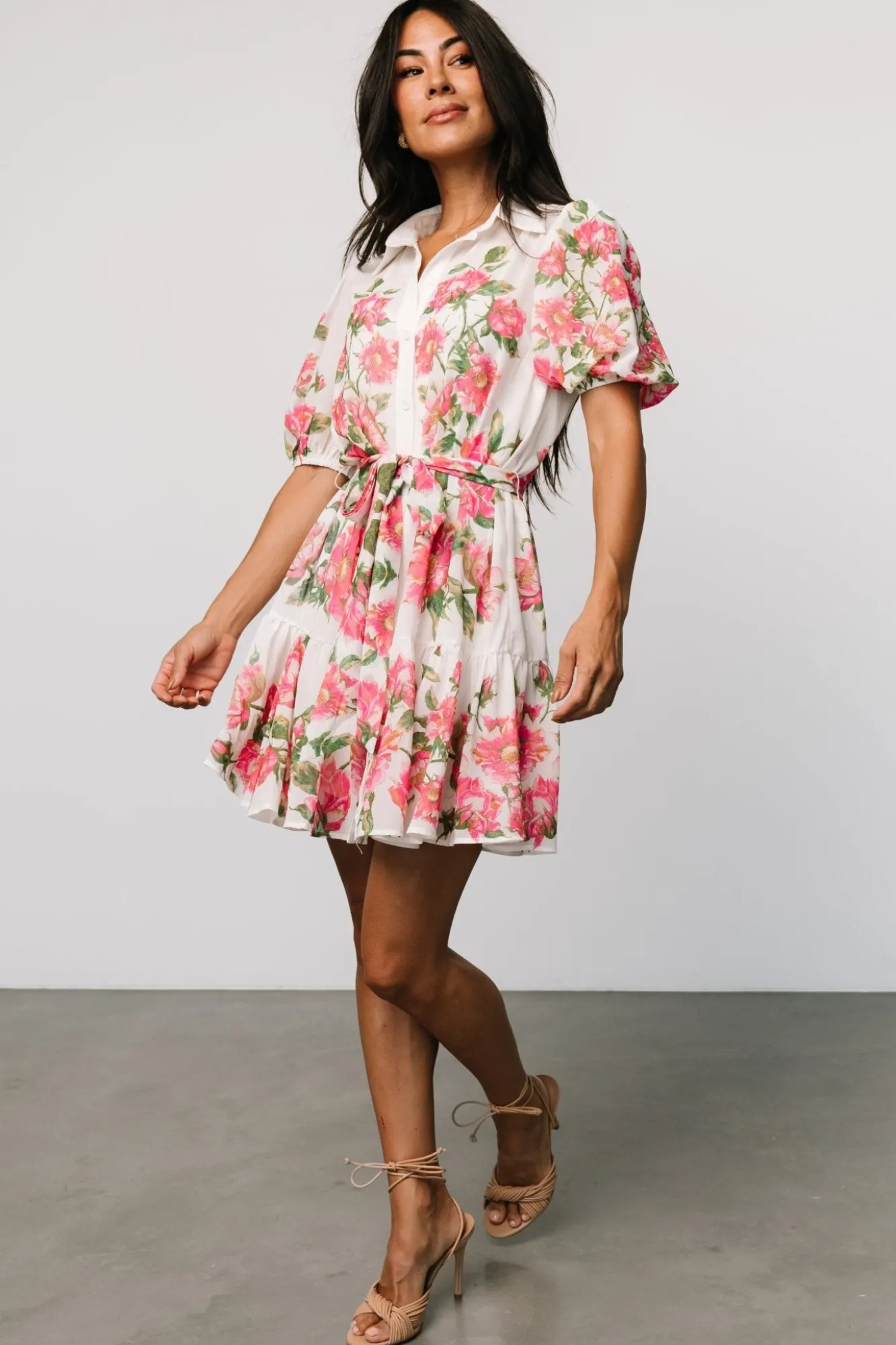 Baltic Born Antonella Short Dress | Off White + Pink Floral