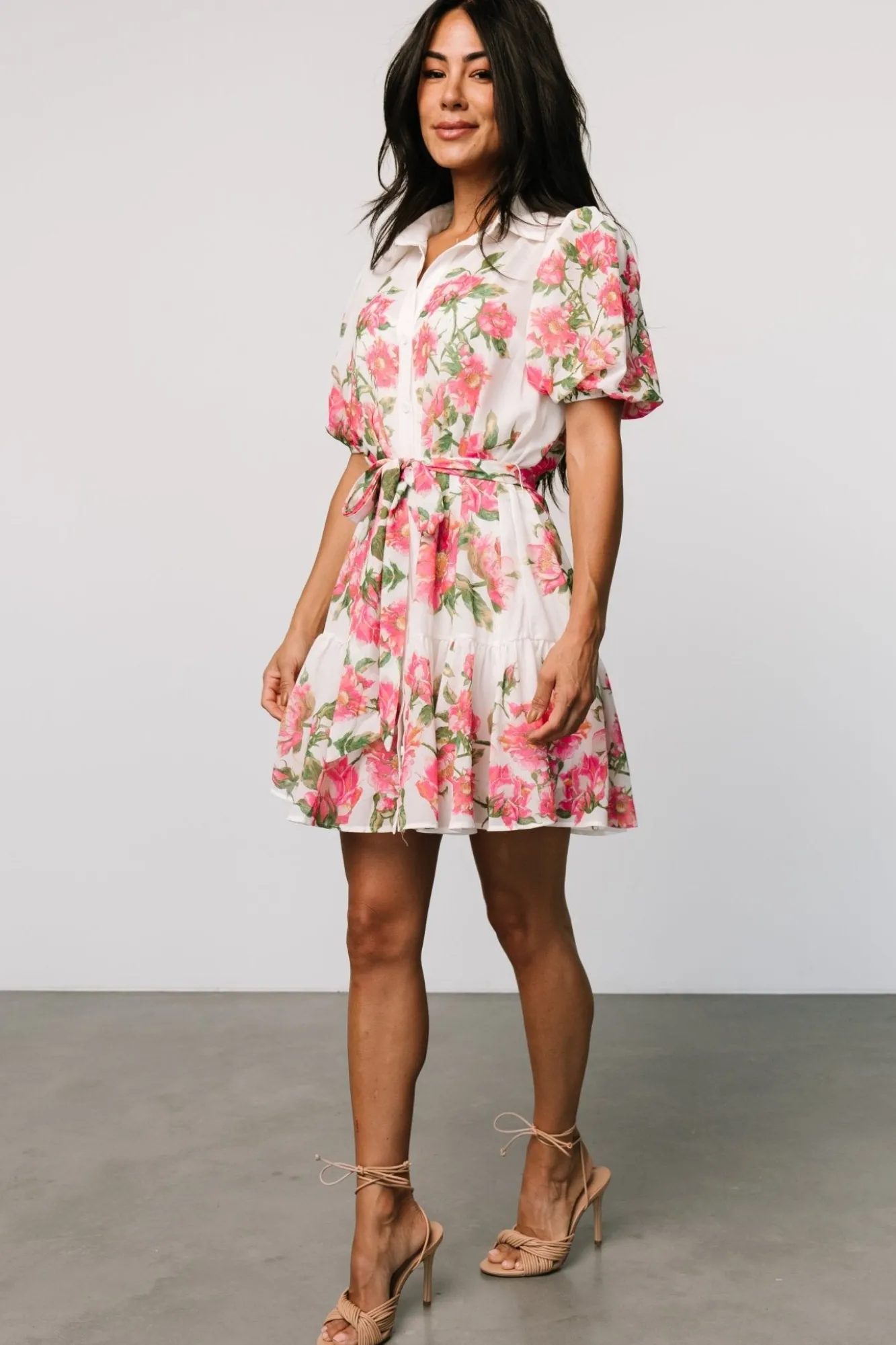 Baltic Born Antonella Short Dress | Off White + Pink Floral