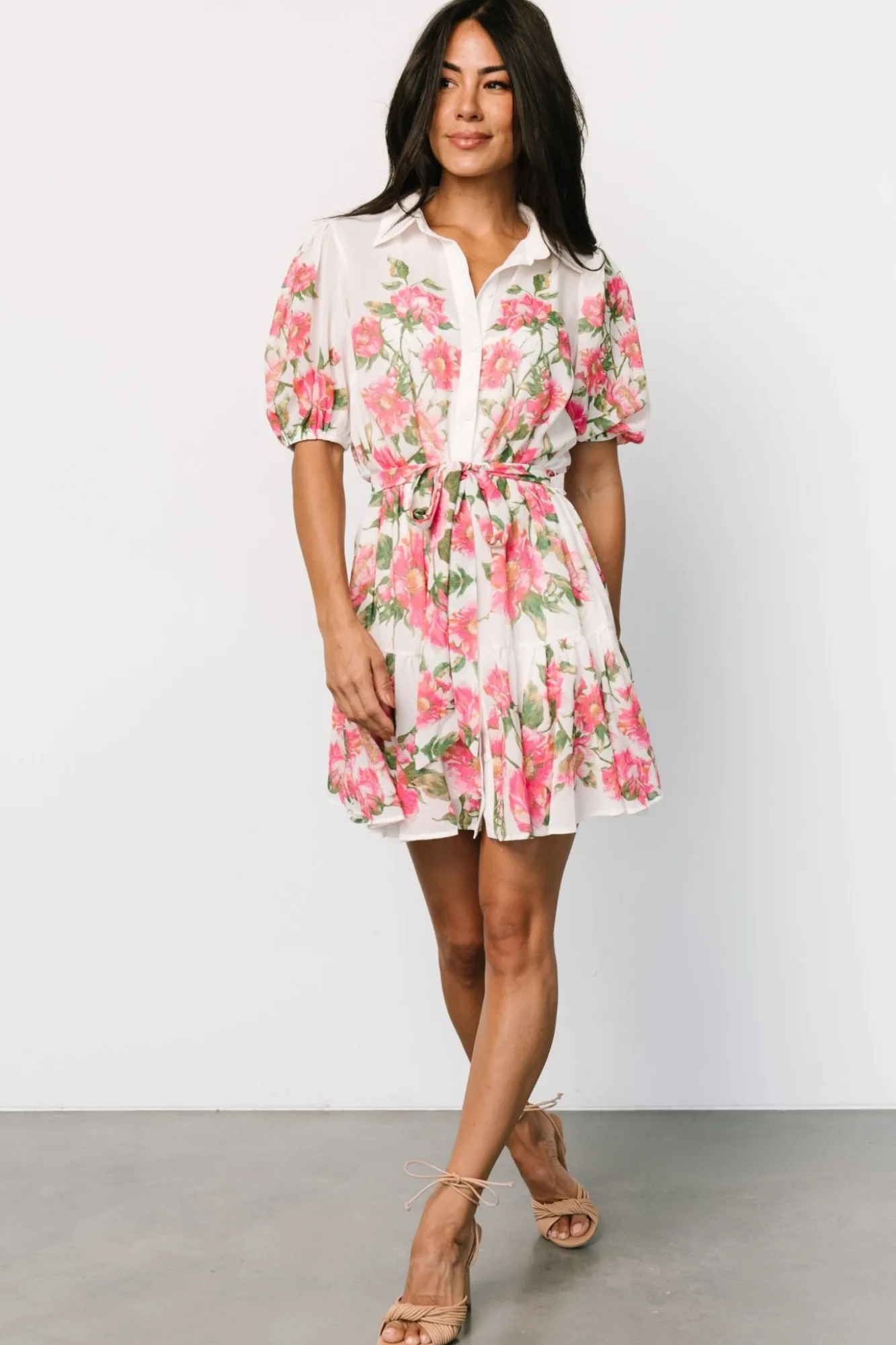 Baltic Born Antonella Short Dress | Off White + Pink Floral