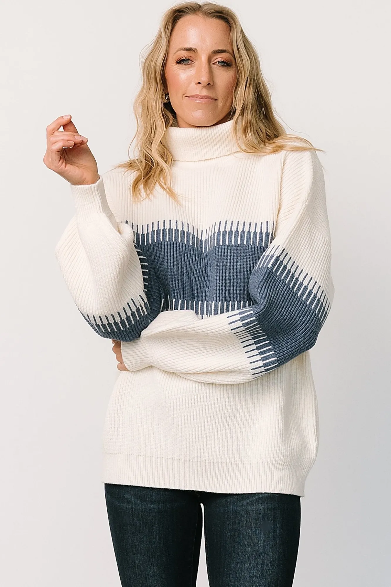 Baltic Born Antonov Turtle Neck Sweater | Blue + Cream