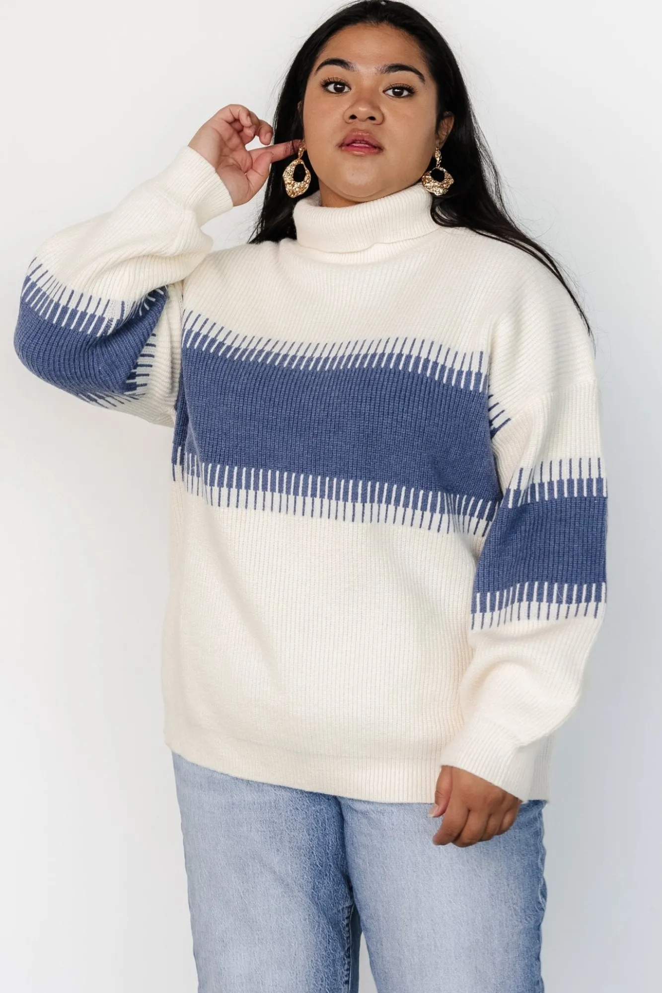 Baltic Born Antonov Turtle Neck Sweater | Blue + Cream
