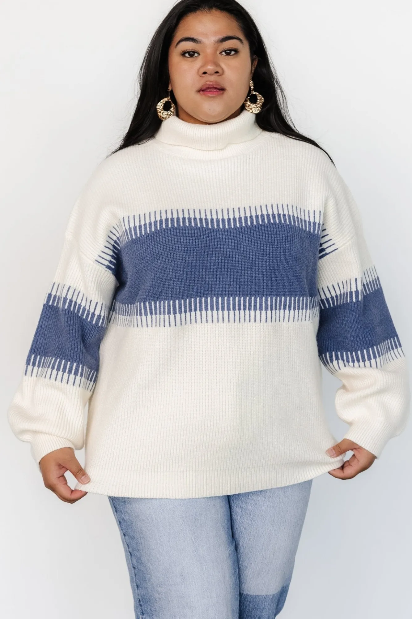 Baltic Born Antonov Turtle Neck Sweater | Blue + Cream