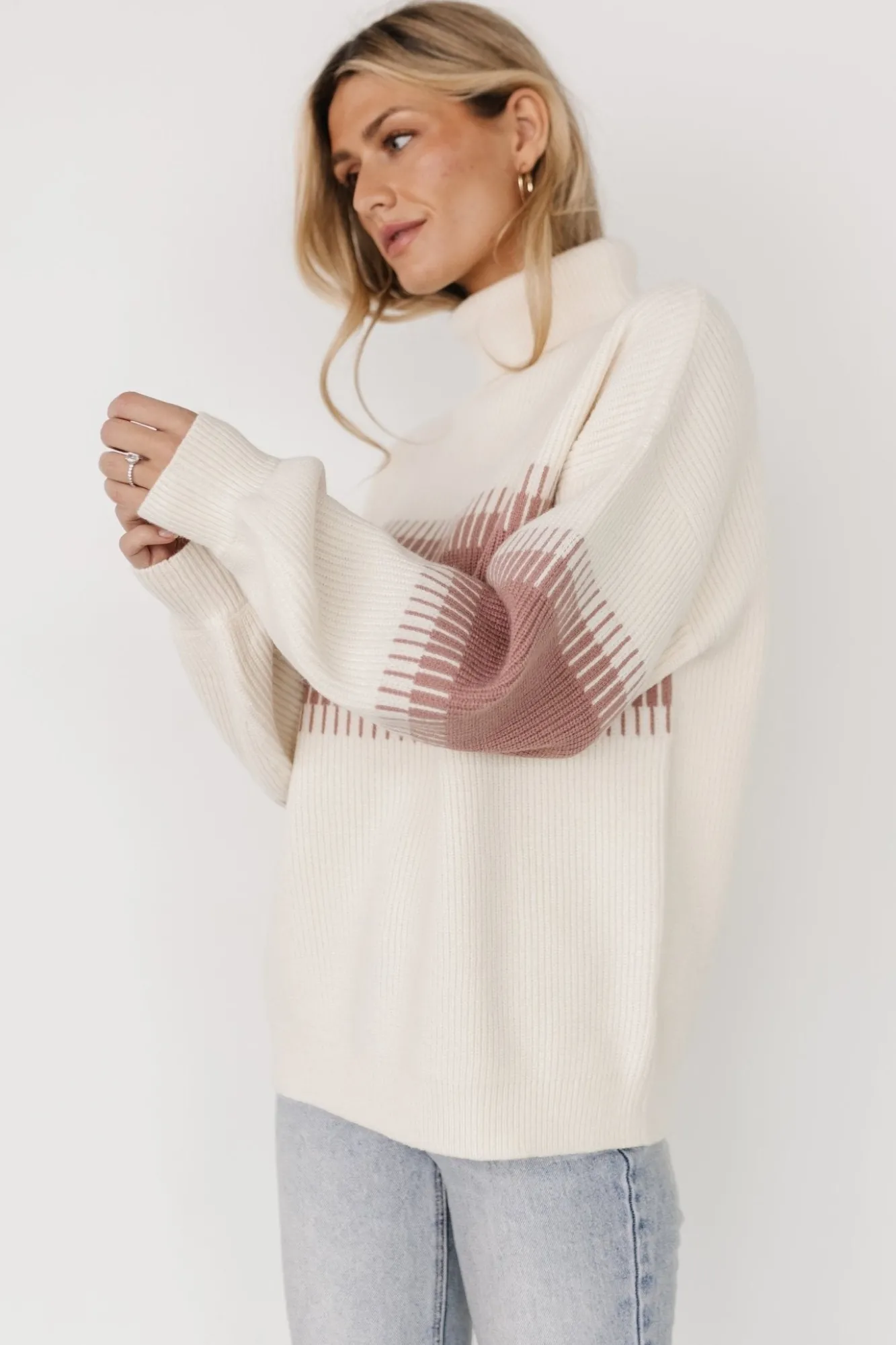Baltic Born Antonov Turtle Neck Sweater | Mauve + Cream