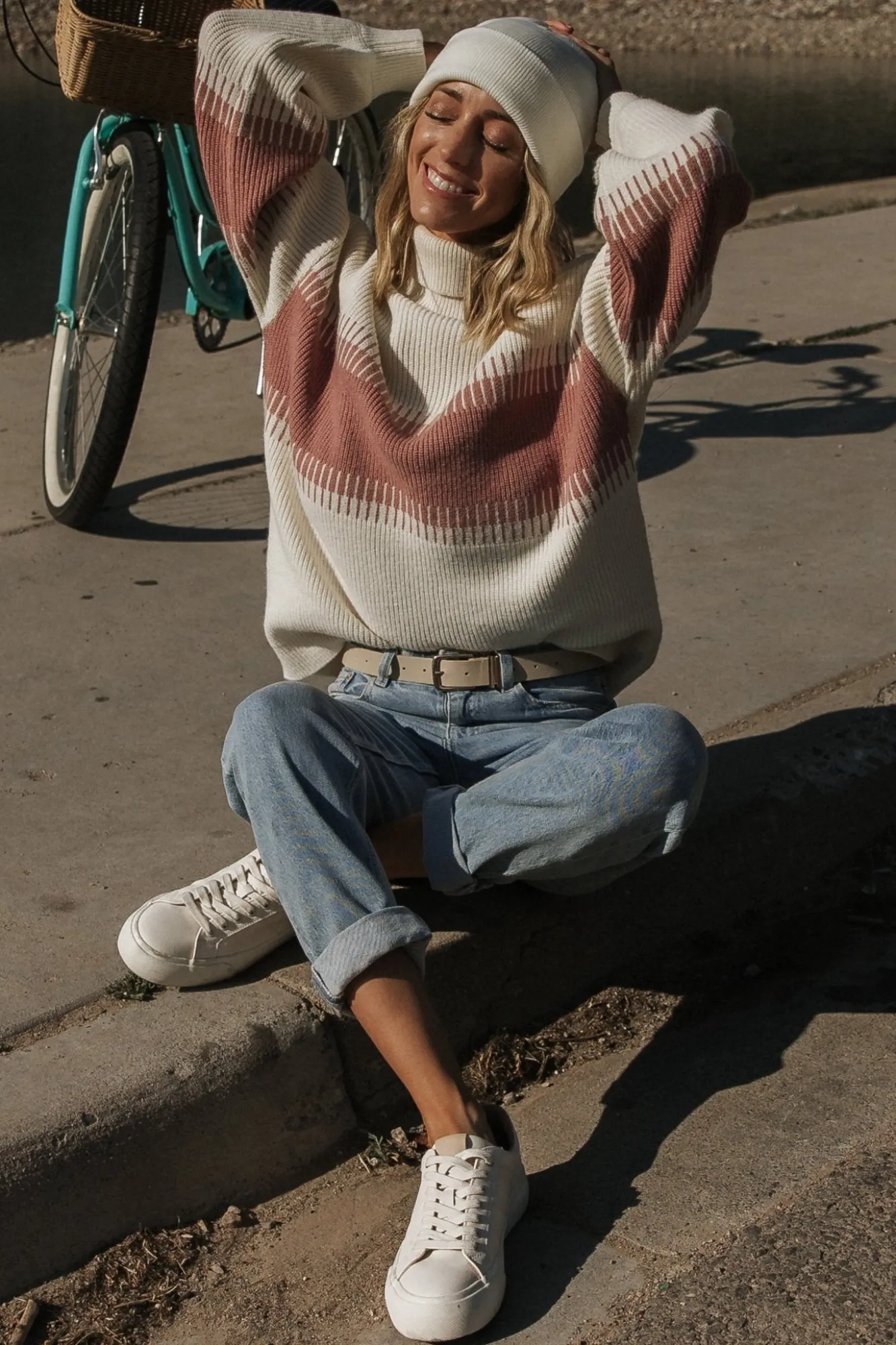 Baltic Born Antonov Turtle Neck Sweater | Mauve + Cream