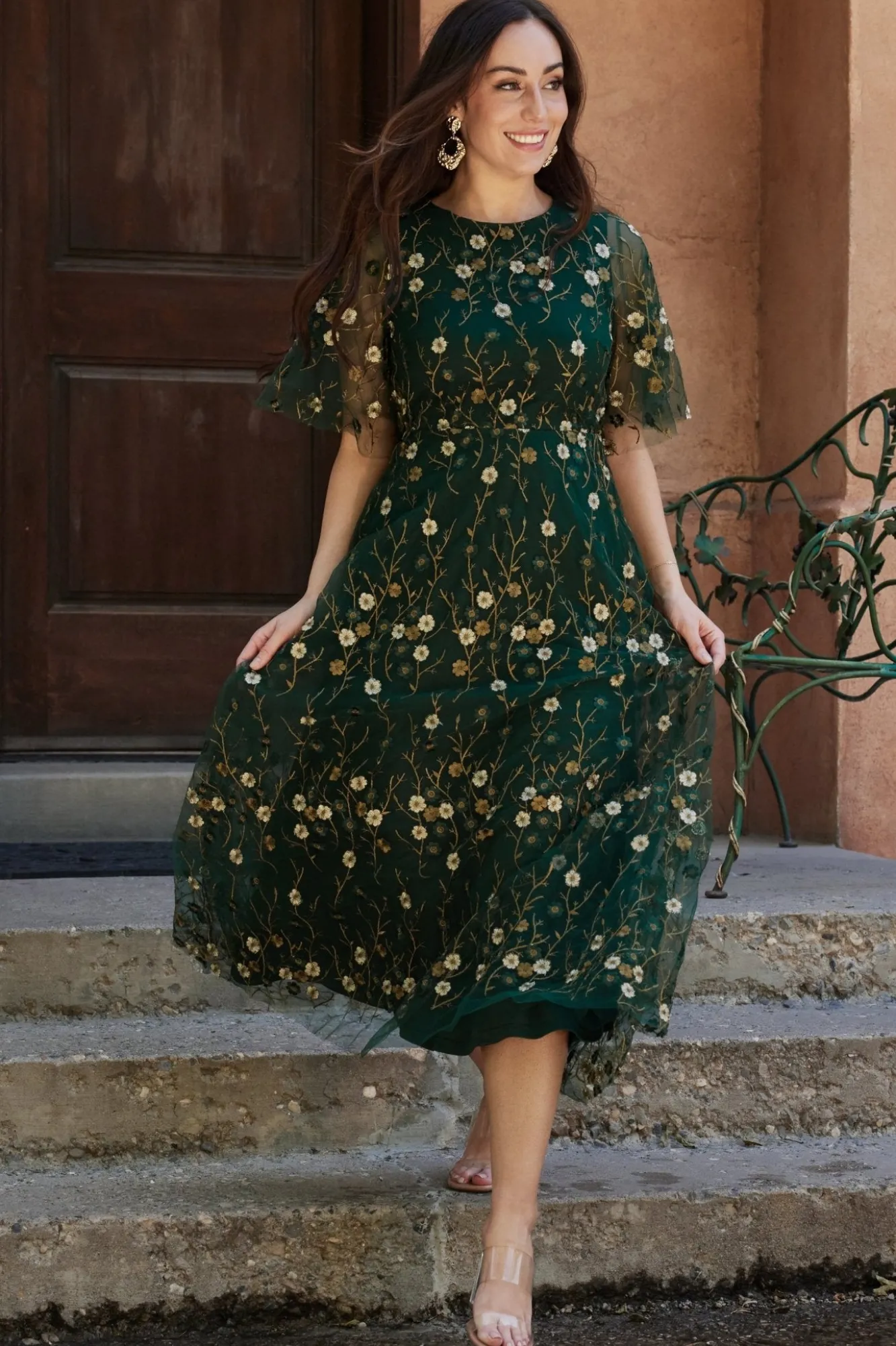 Baltic Born Arabella Embroidered Tulle Maxi Dress | Dark Green Floral