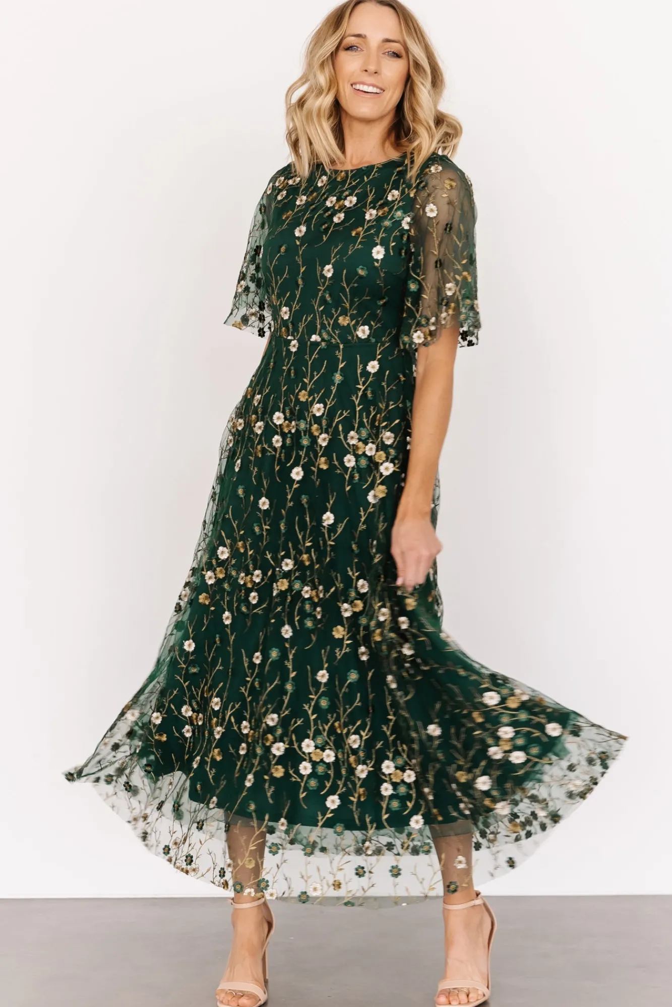 Baltic Born Arabella Embroidered Tulle Maxi Dress | Dark Green Floral