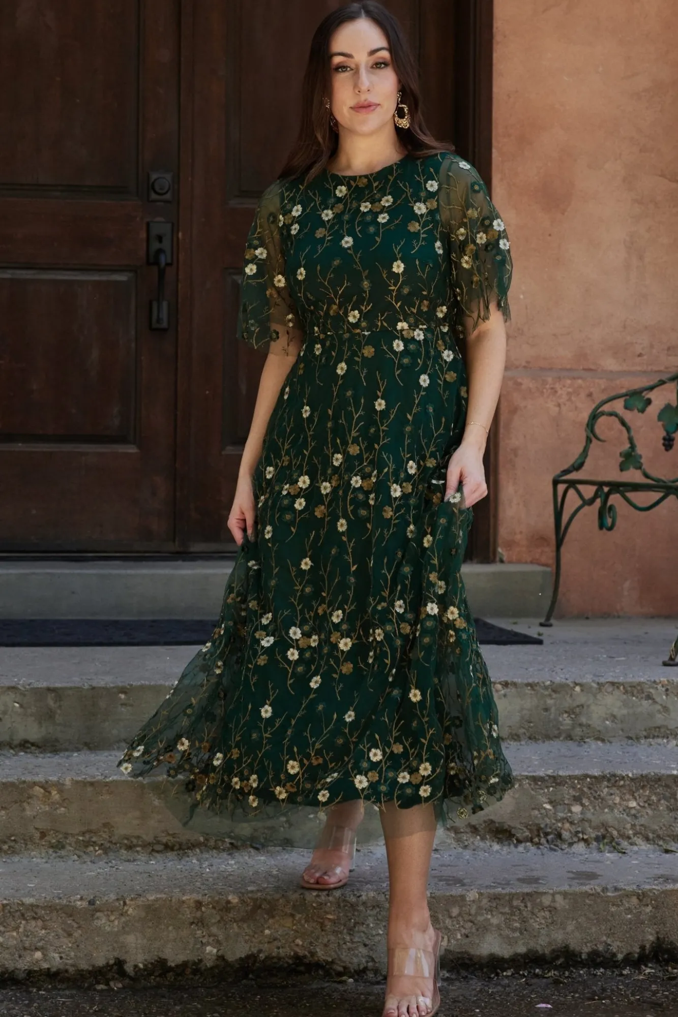 Baltic Born Arabella Embroidered Tulle Maxi Dress | Dark Green Floral