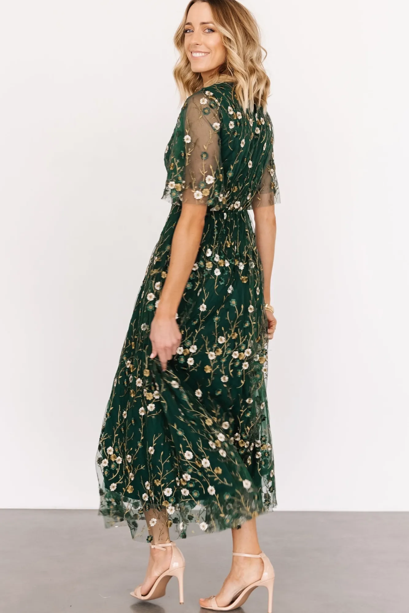 Baltic Born Arabella Embroidered Tulle Maxi Dress | Dark Green Floral