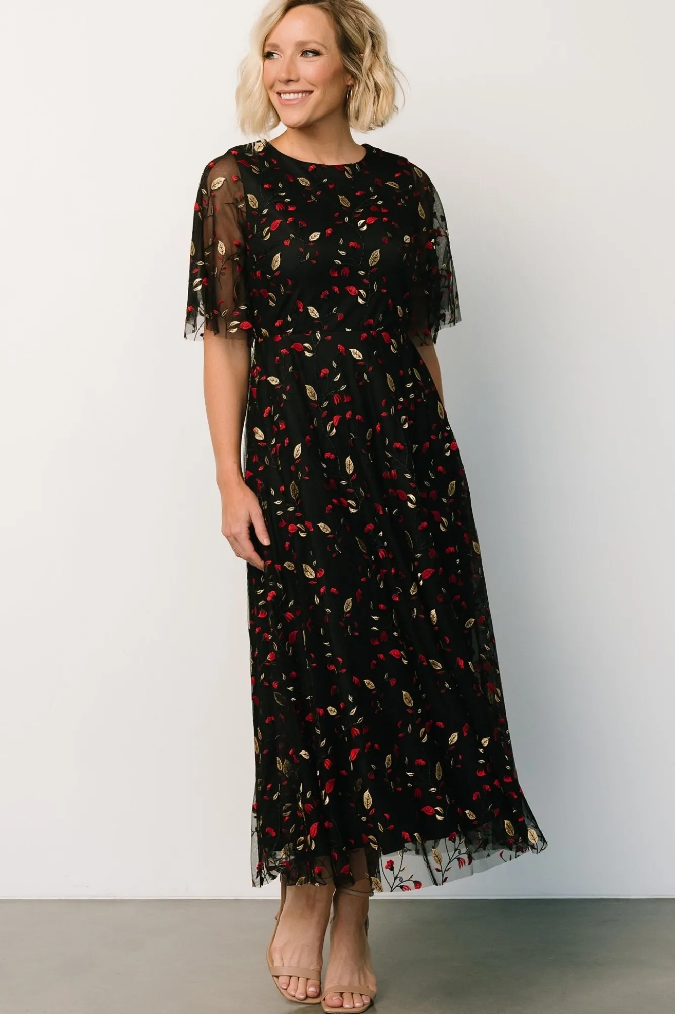 Baltic Born Arabella Embroidered Tulle Maxi Dress | Black + Red