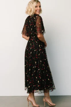 Baltic Born Arabella Embroidered Tulle Maxi Dress | Black + Red