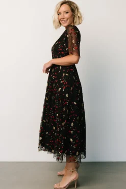 Baltic Born Arabella Embroidered Tulle Maxi Dress | Black + Red