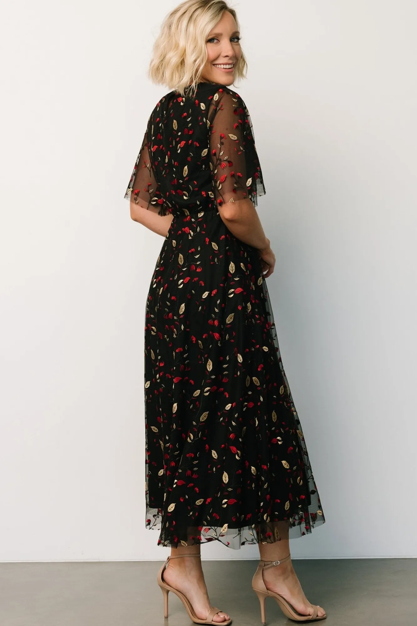 Baltic Born Arabella Embroidered Tulle Maxi Dress | Black + Red