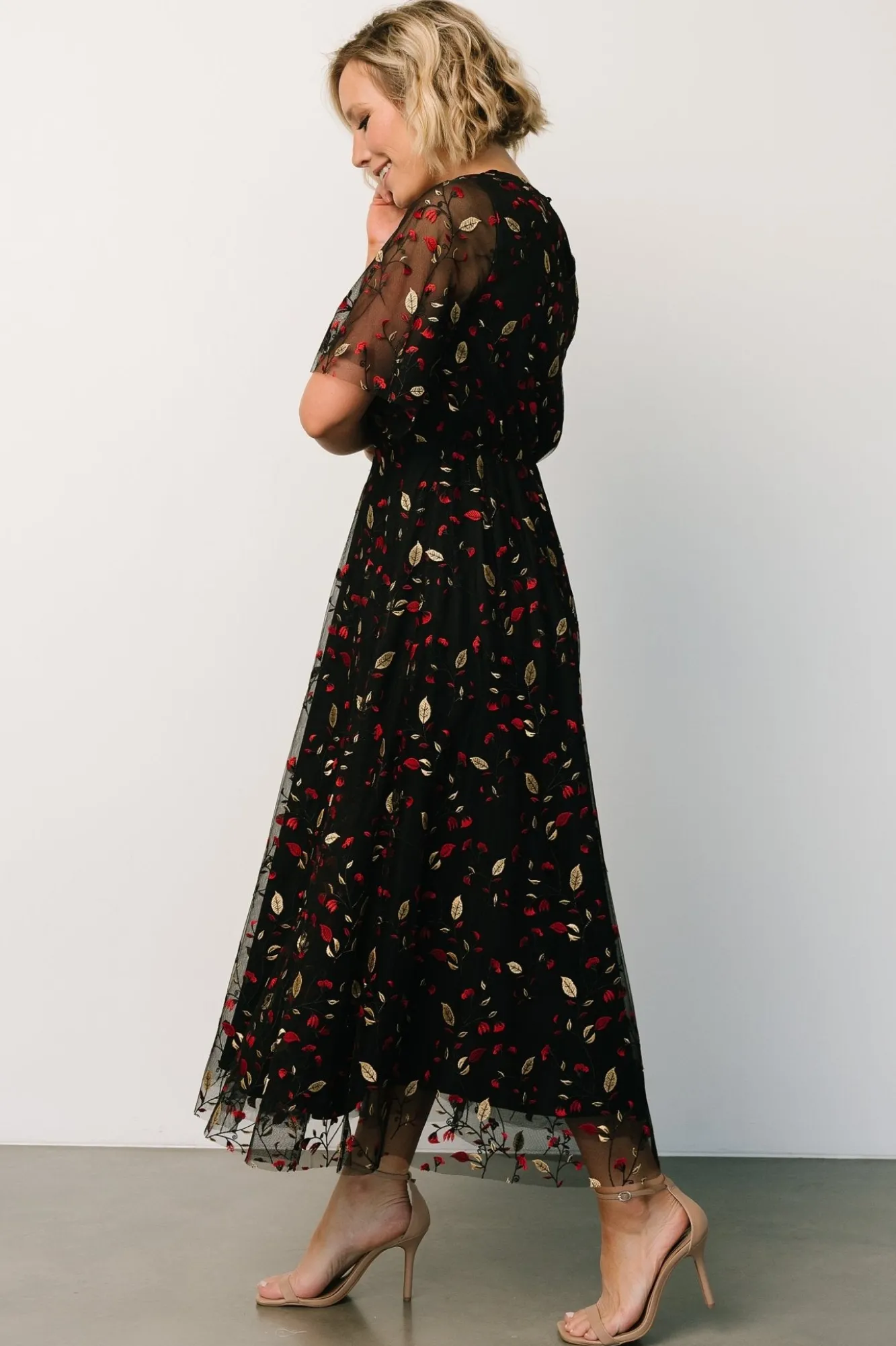 Baltic Born Arabella Embroidered Tulle Maxi Dress | Black + Red
