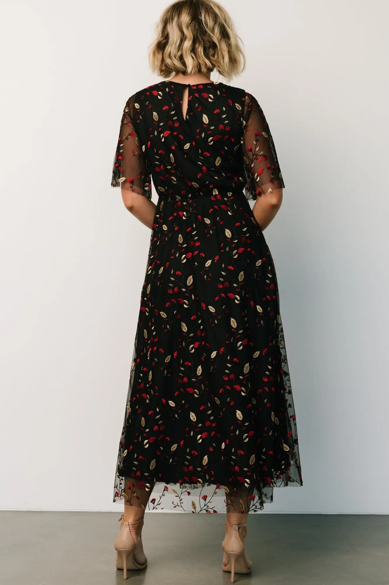 Baltic Born Arabella Embroidered Tulle Maxi Dress | Black + Red