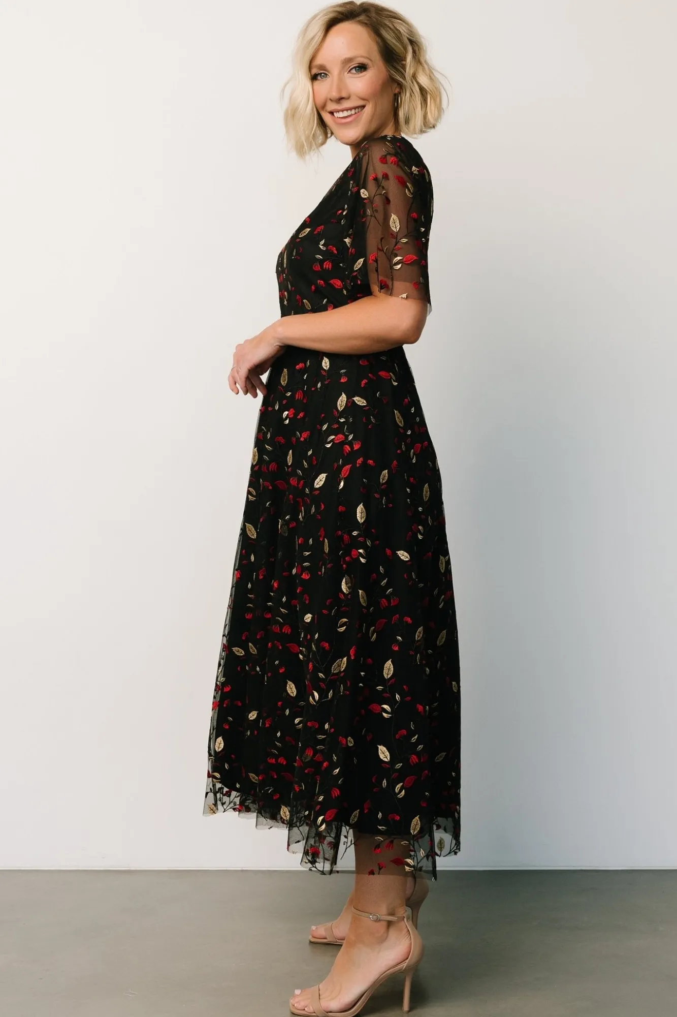 Baltic Born Arabella Embroidered Tulle Maxi Dress | Black + Red