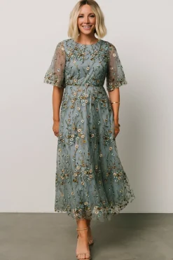 Baltic Born Arabella Embroidered Tulle Maxi Dress | Dusty Blue Floral