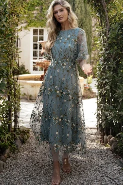 Baltic Born Arabella Embroidered Tulle Maxi Dress | Dusty Blue Floral