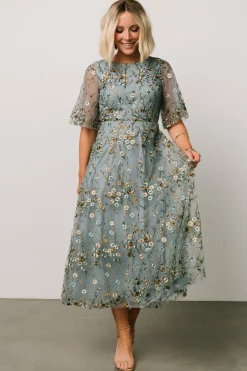 Baltic Born Arabella Embroidered Tulle Maxi Dress | Dusty Blue Floral