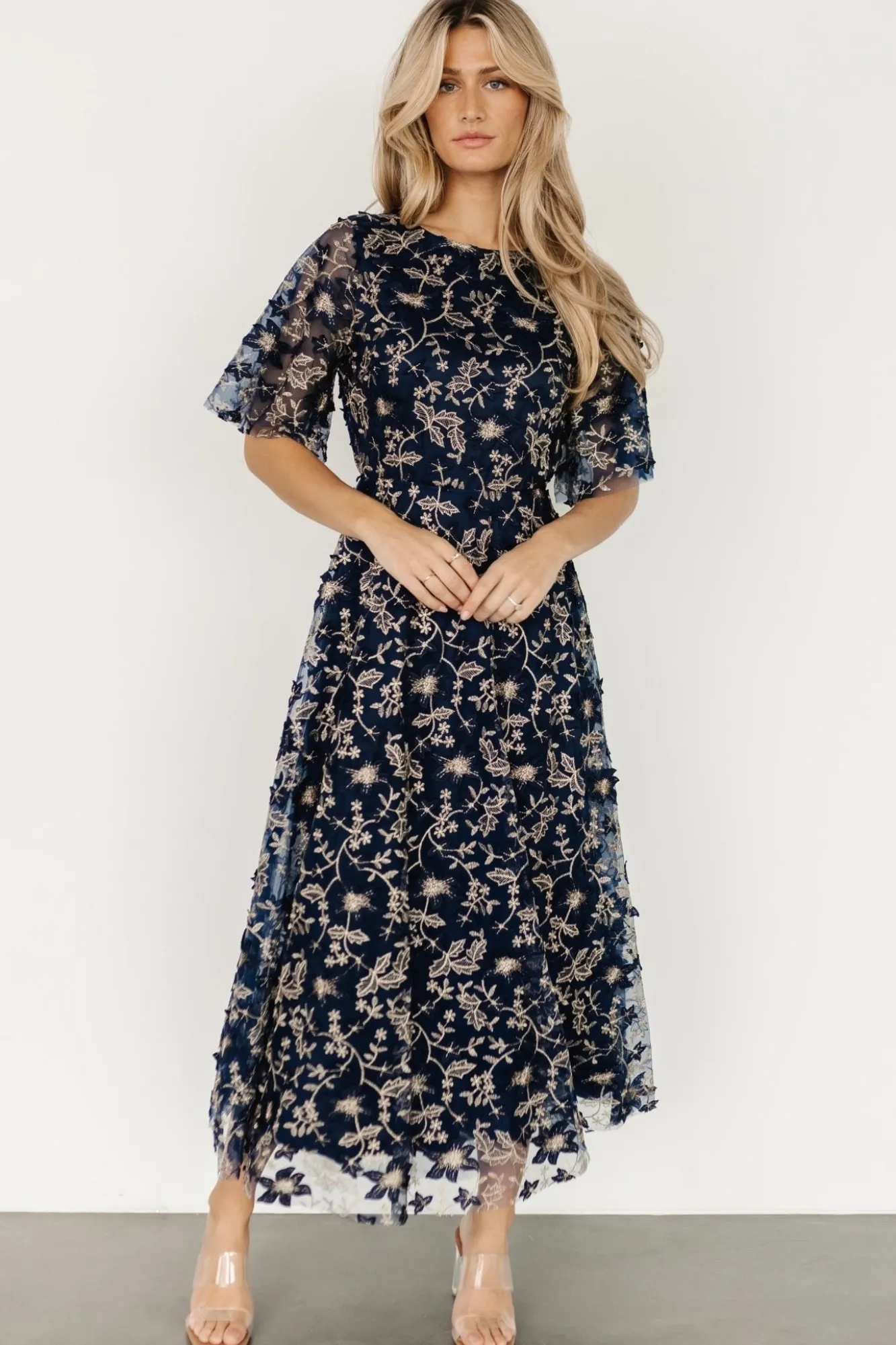 Baltic Born Arabella Embroidered Tulle Maxi Dress | Navy + Gold