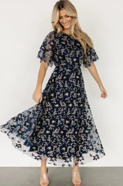 Baltic Born Arabella Embroidered Tulle Maxi Dress | Navy + Gold