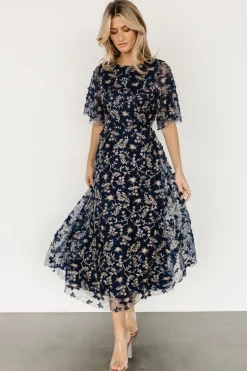 Baltic Born Arabella Embroidered Tulle Maxi Dress | Navy + Gold