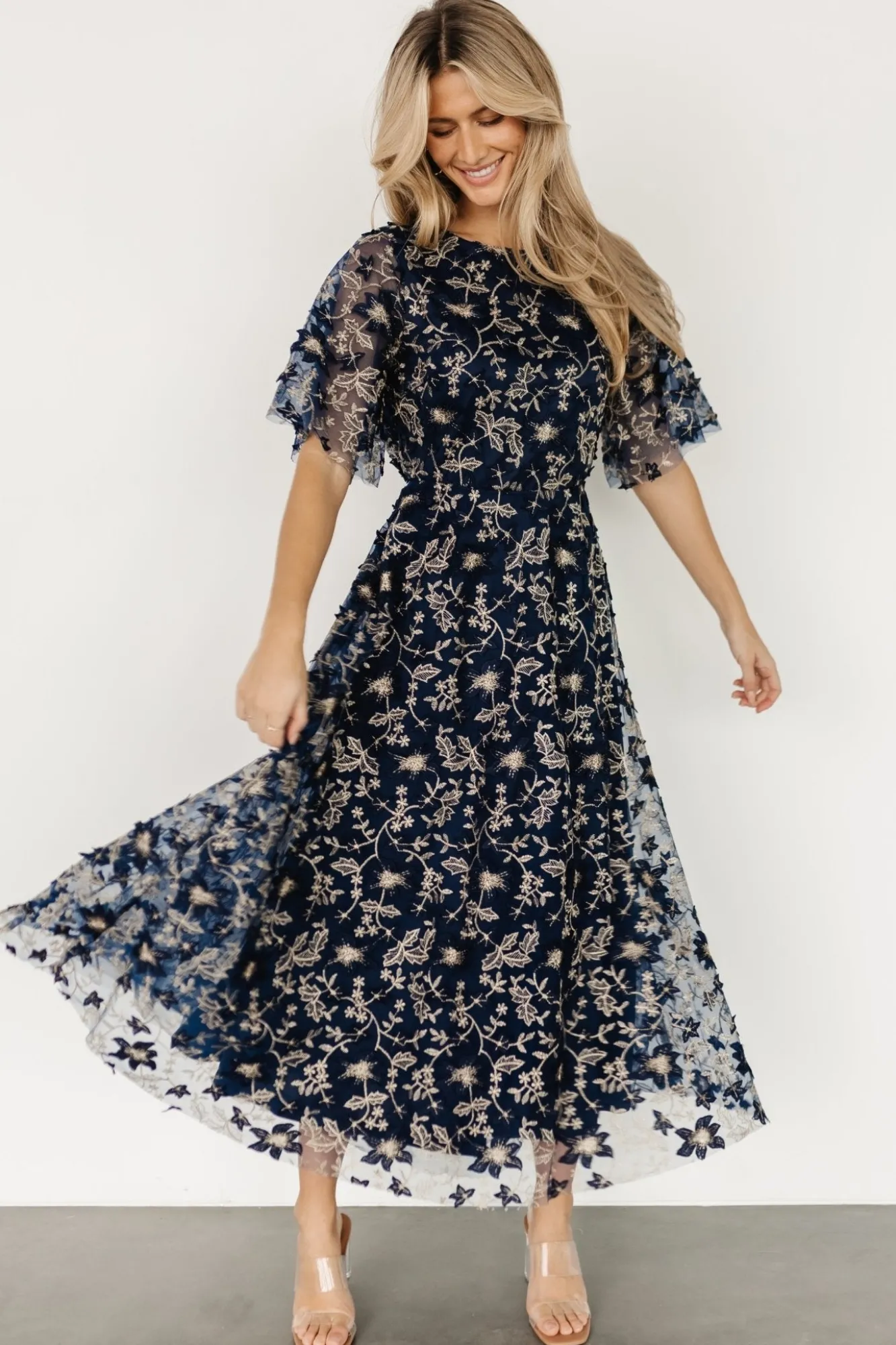 Baltic Born Arabella Embroidered Tulle Maxi Dress | Navy + Gold