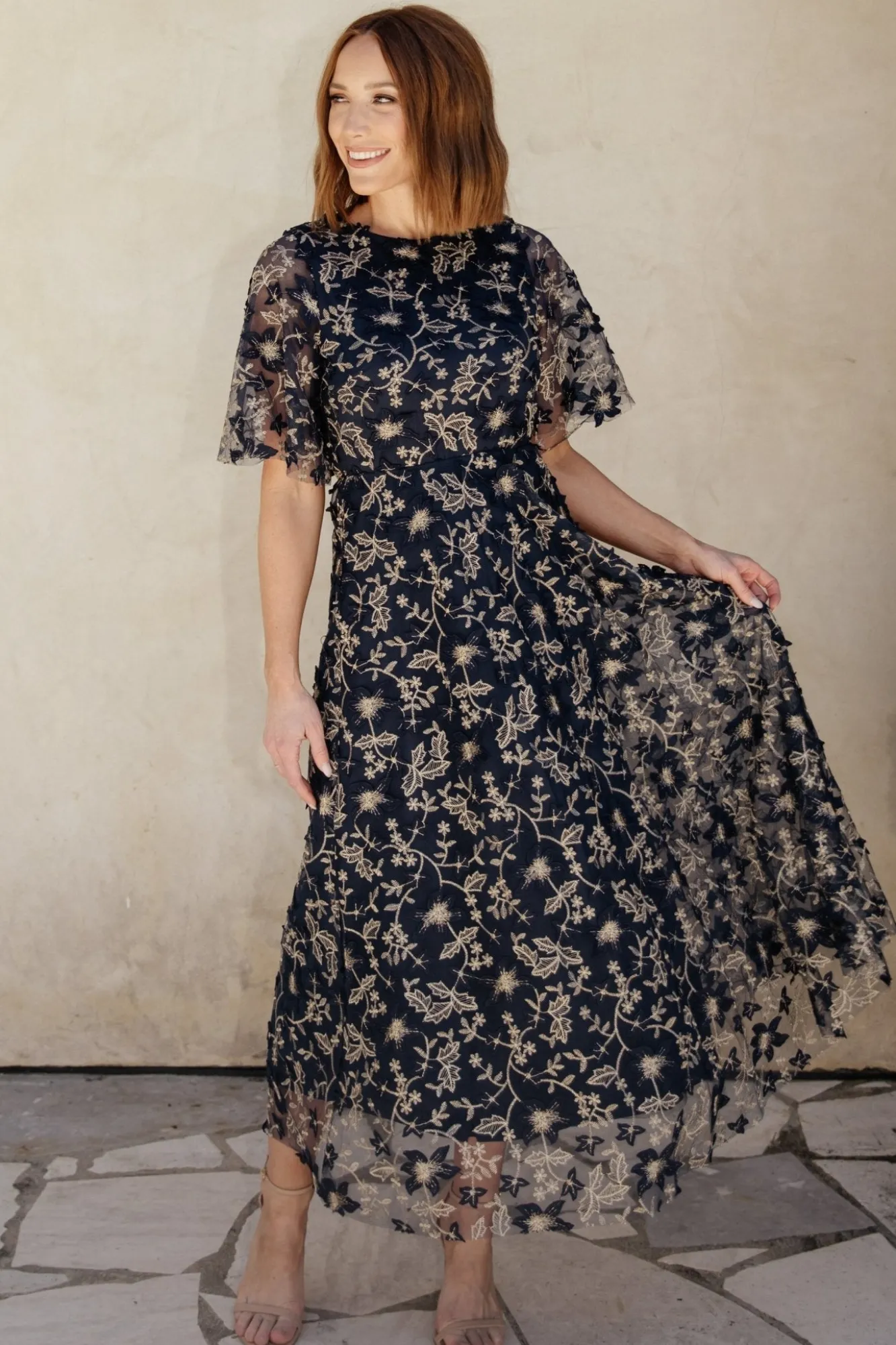 Baltic Born Arabella Embroidered Tulle Maxi Dress | Navy + Gold