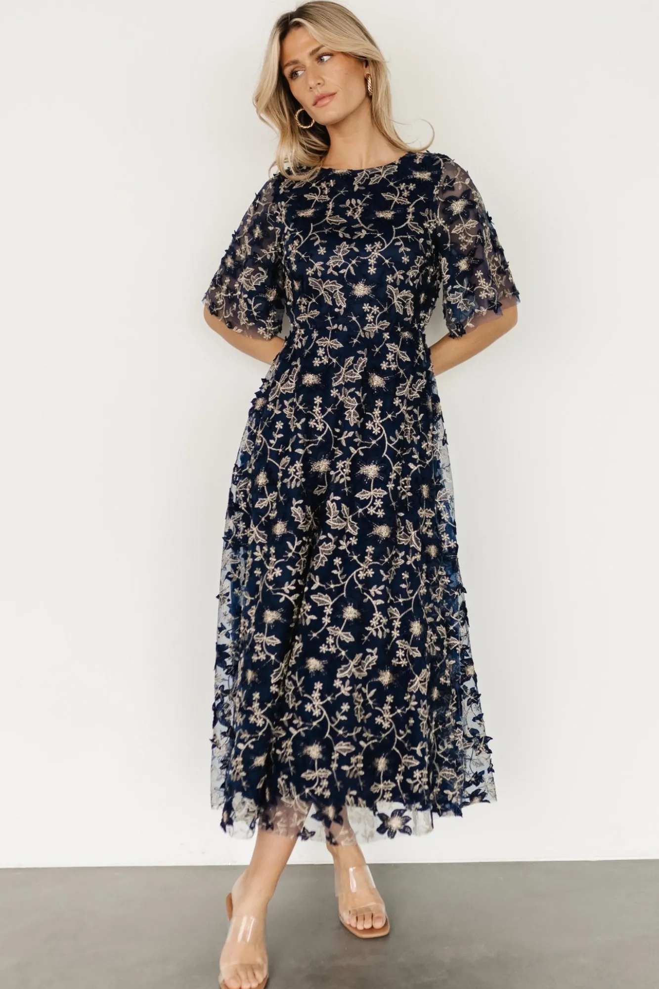 Baltic Born Arabella Embroidered Tulle Maxi Dress | Navy + Gold