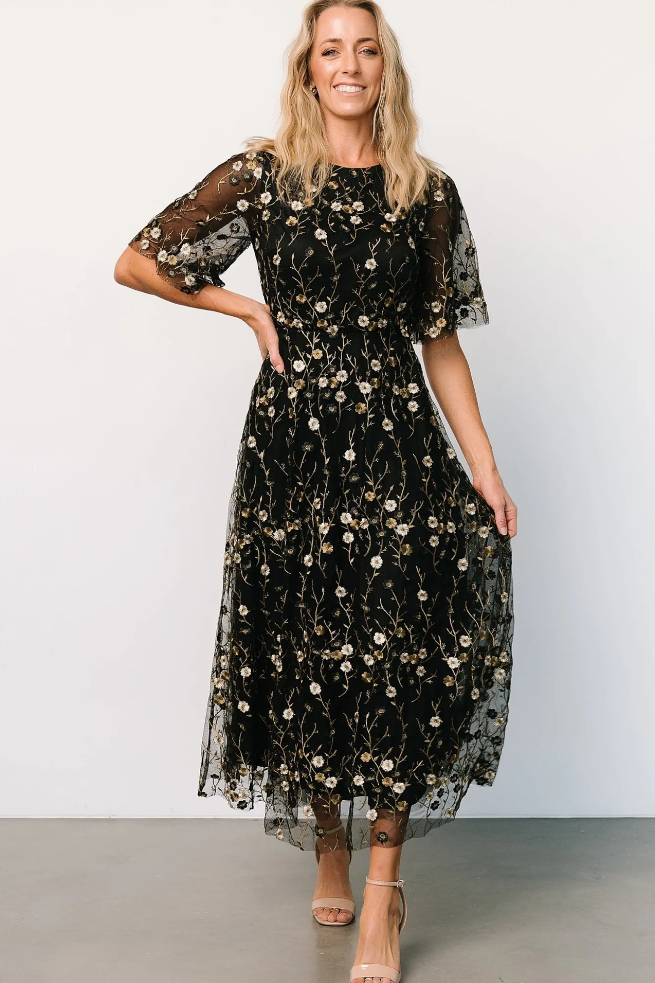 Baltic Born Arabella Embroidered Tulle Maxi Dress | Gold + Black