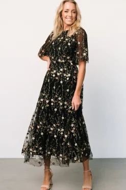 Baltic Born Arabella Embroidered Tulle Maxi Dress | Gold + Black
