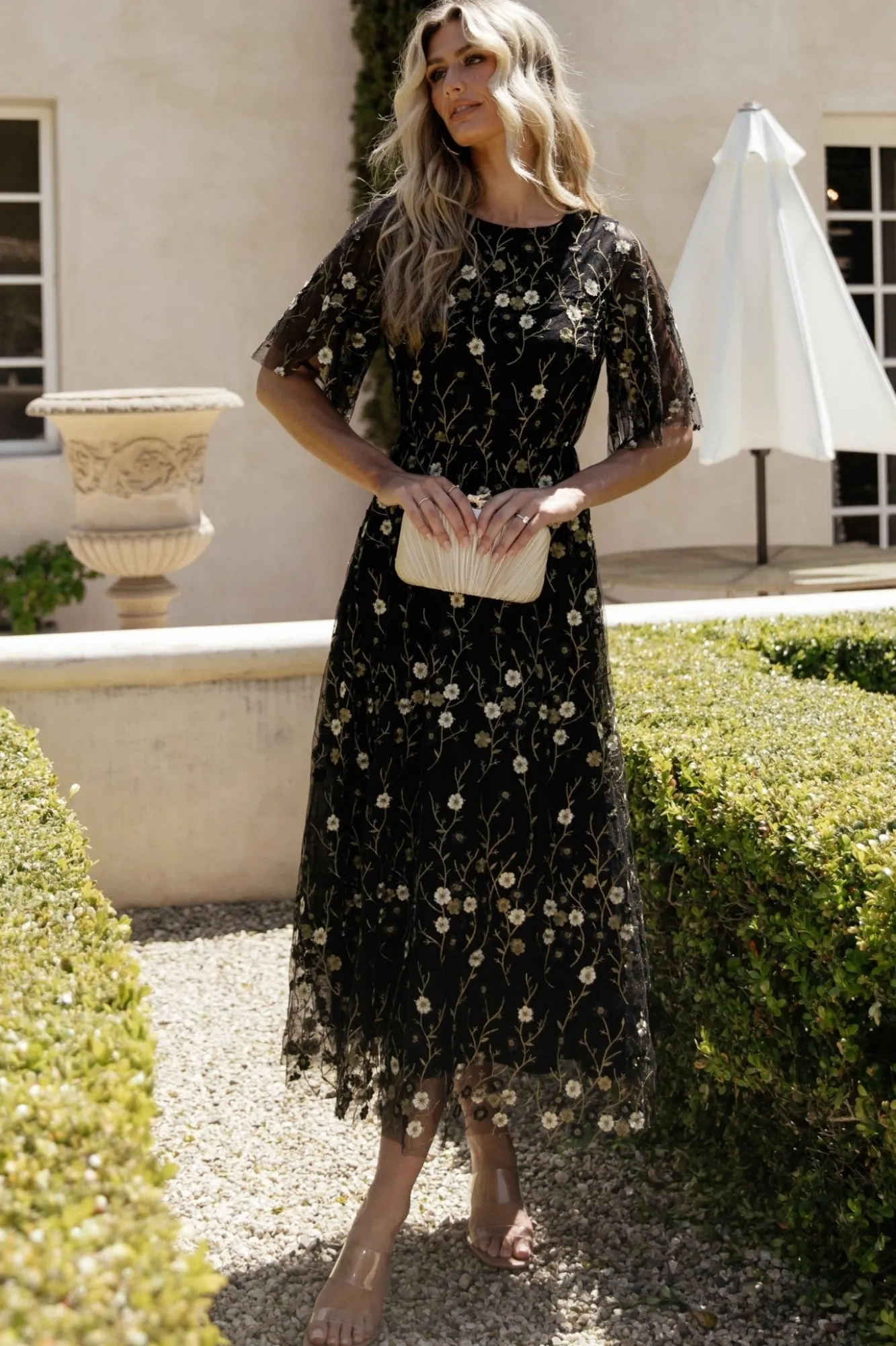 Baltic Born Arabella Embroidered Tulle Maxi Dress | Gold + Black