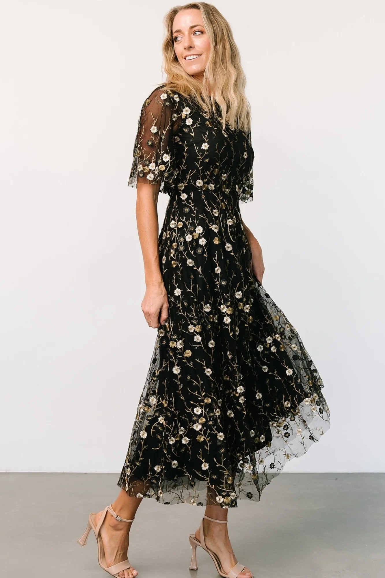 Baltic Born Arabella Embroidered Tulle Maxi Dress | Gold + Black