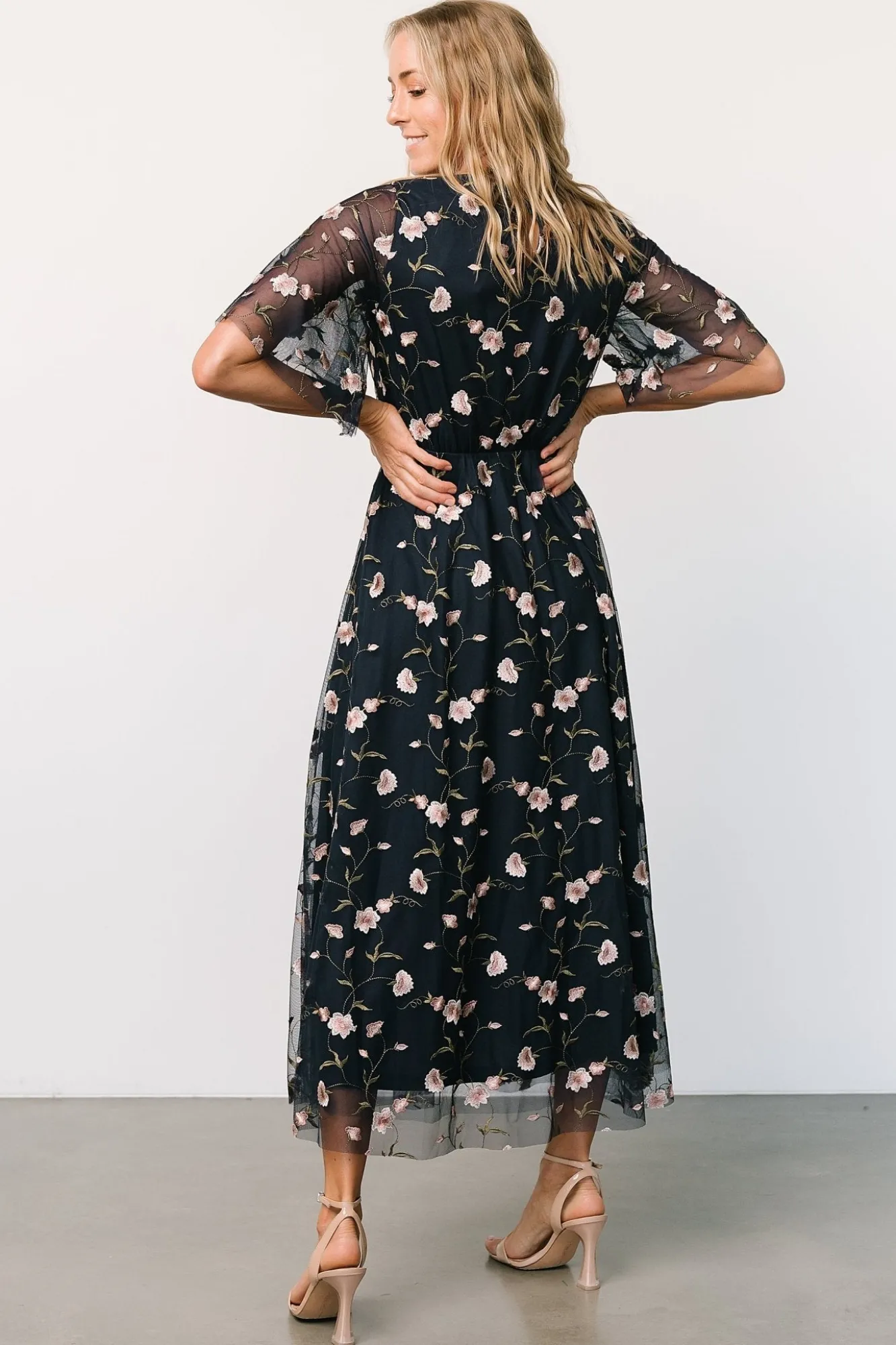 Baltic Born Arabella Embroidered Tulle Maxi Dress | Pink + Navy