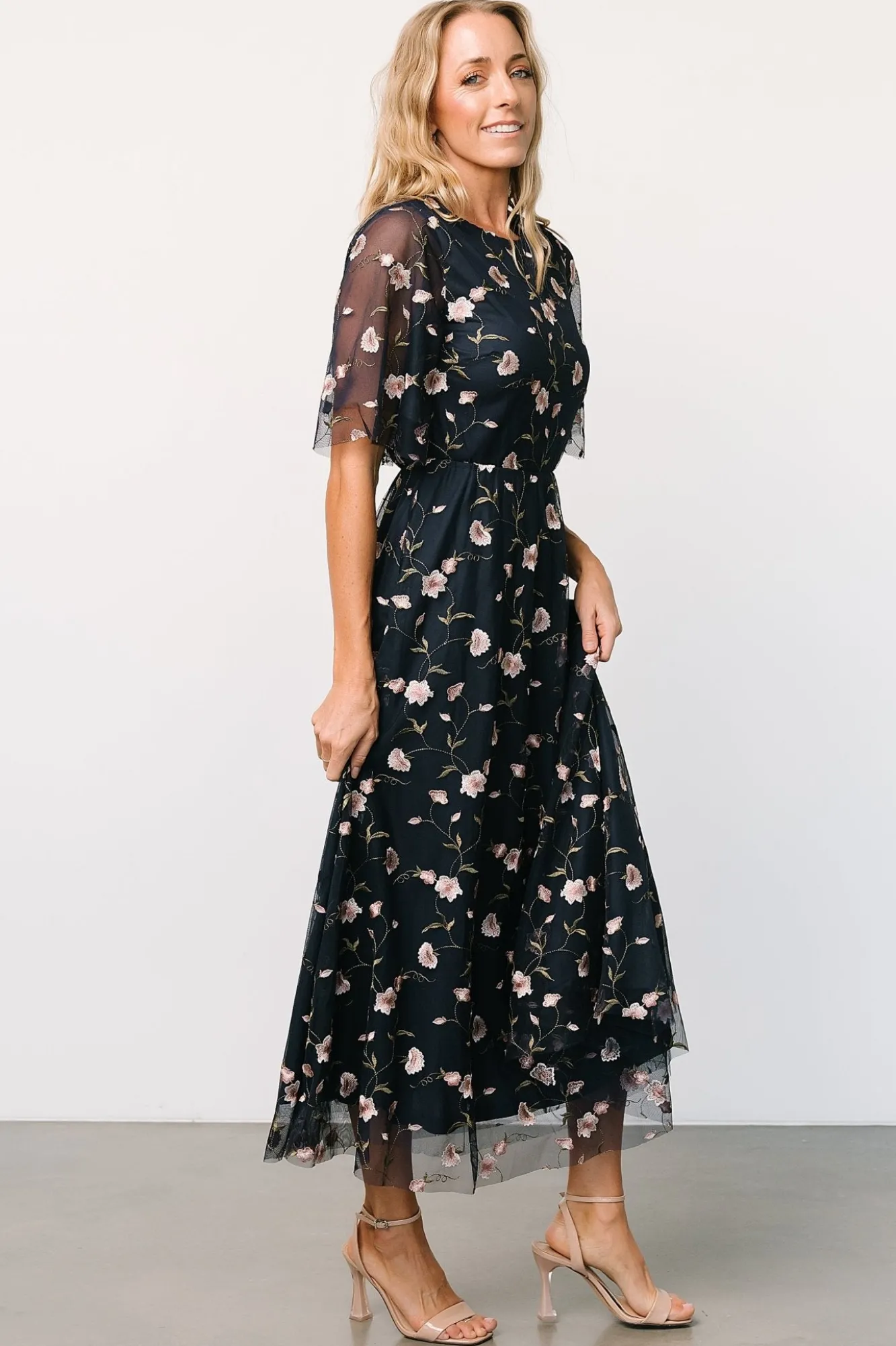 Baltic Born Arabella Embroidered Tulle Maxi Dress | Pink + Navy