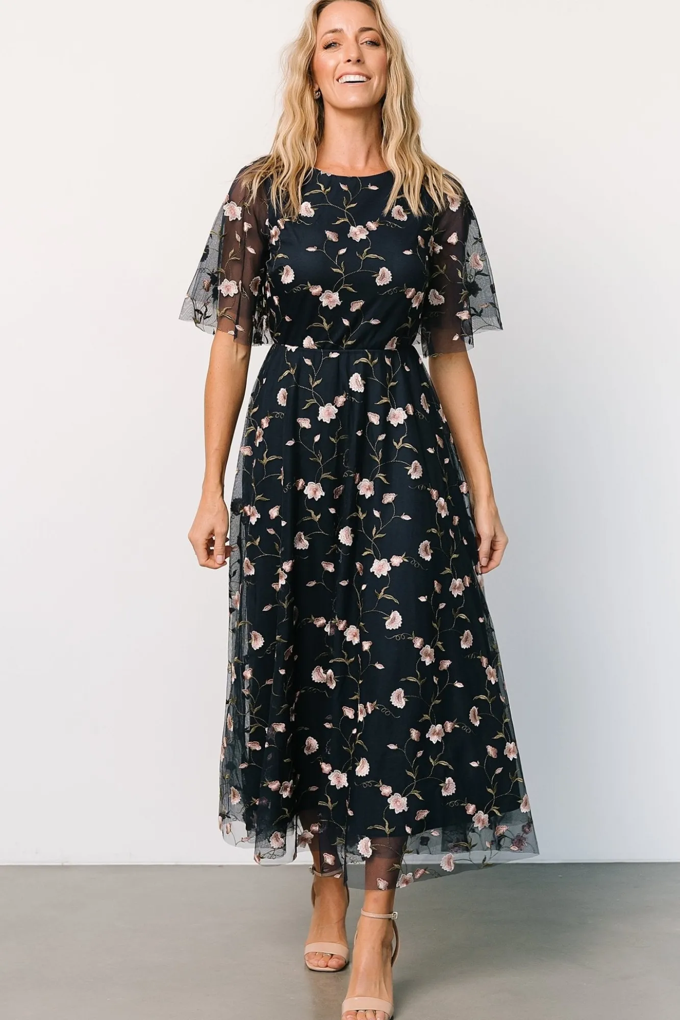 Baltic Born Arabella Embroidered Tulle Maxi Dress | Pink + Navy