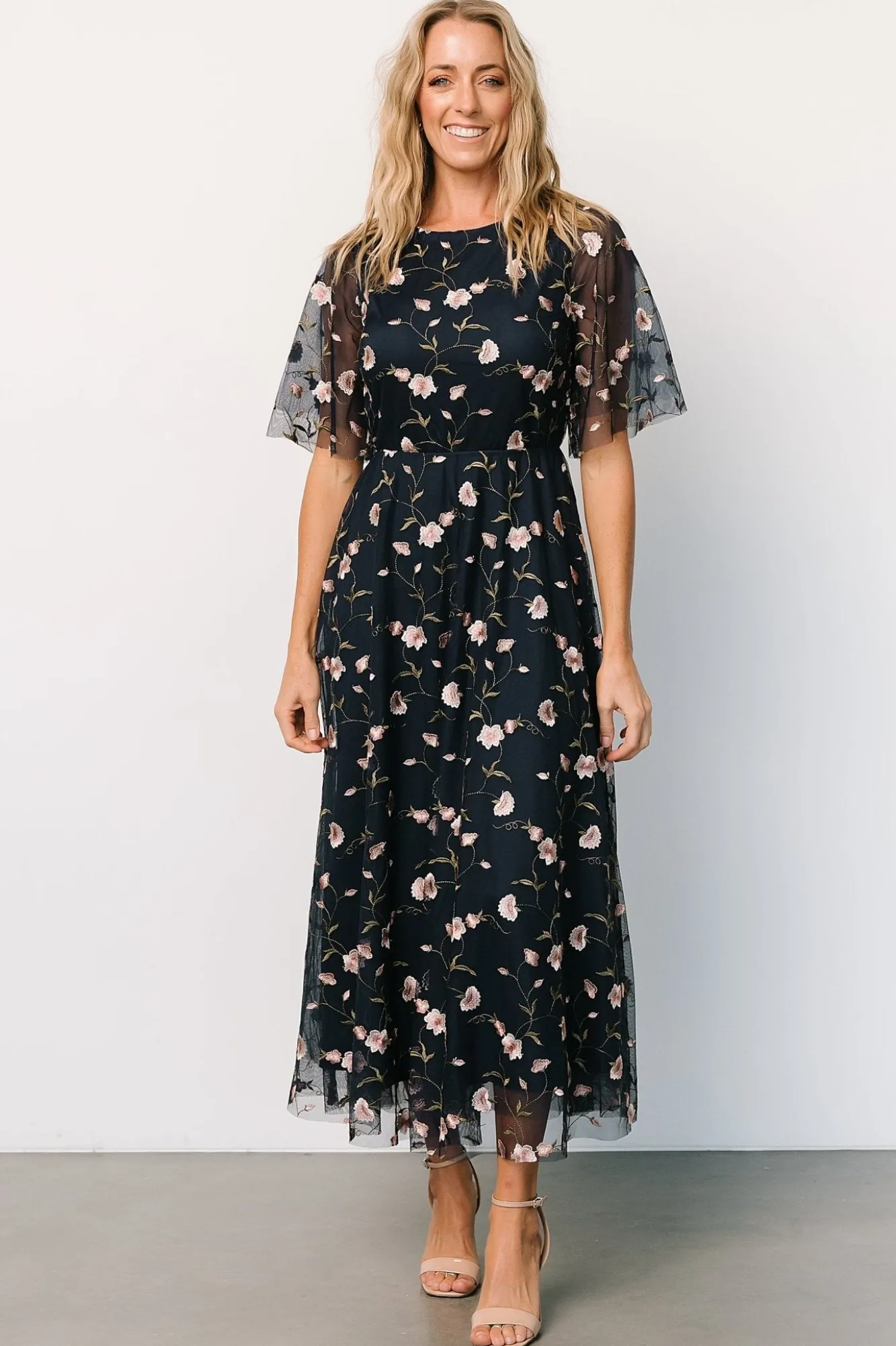 Baltic Born Arabella Embroidered Tulle Maxi Dress | Pink + Navy
