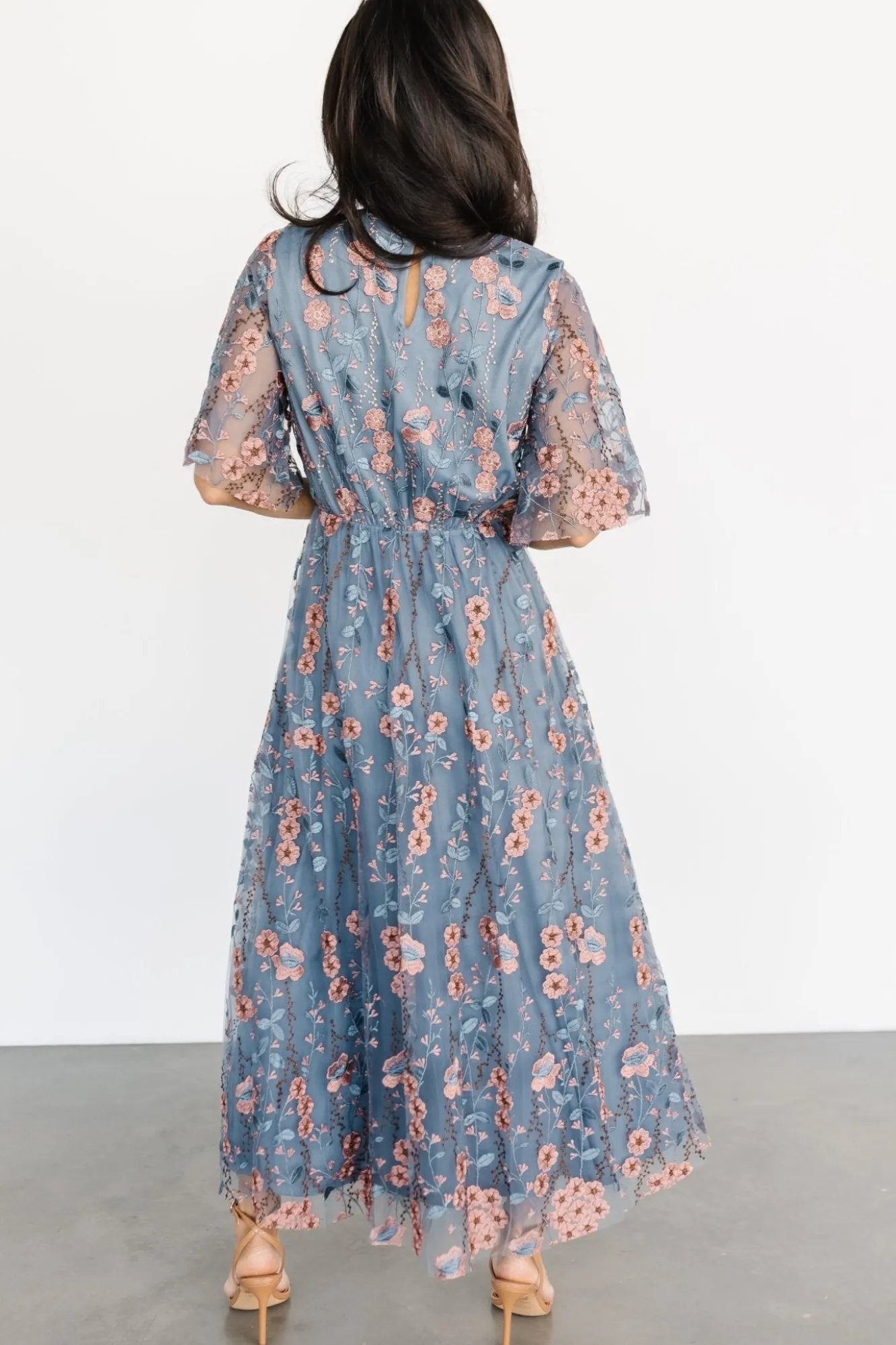 Baltic Born Arabella Embroidered Tulle Maxi Dress | Blue + Pink
