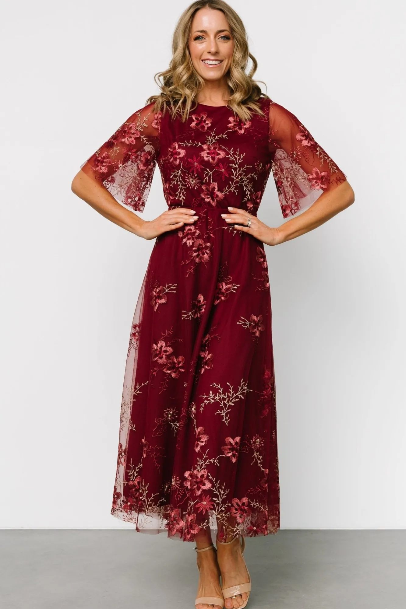 Baltic Born Arabella Embroidered Tulle Maxi Dress | Burgundy Floral