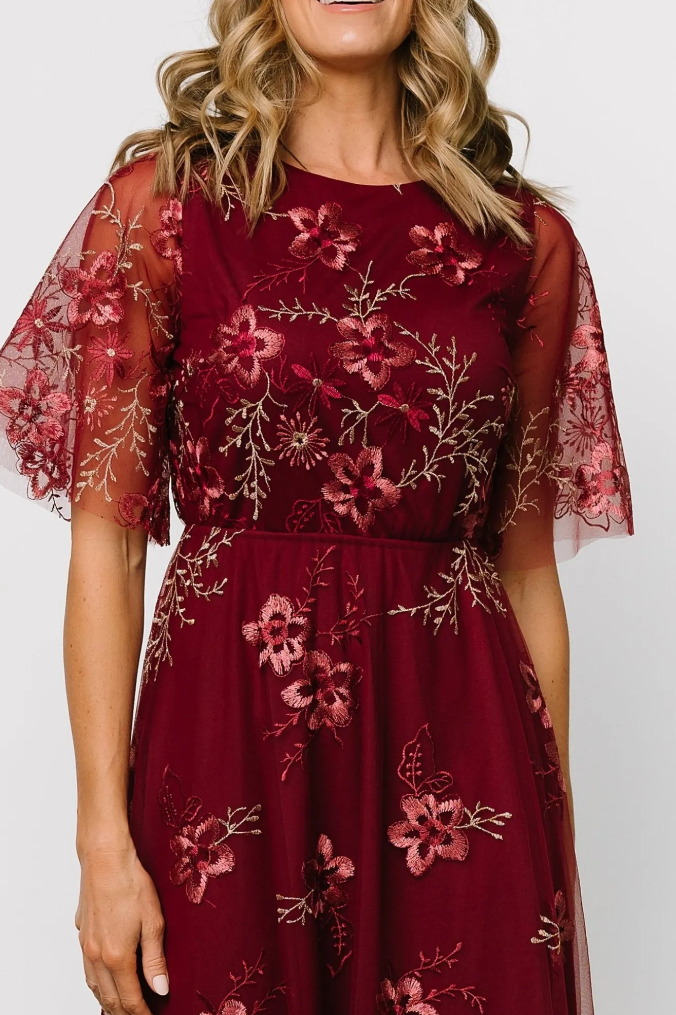 Baltic Born Arabella Embroidered Tulle Maxi Dress | Burgundy Floral