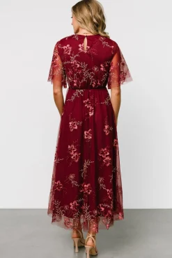 Baltic Born Arabella Embroidered Tulle Maxi Dress | Burgundy Floral