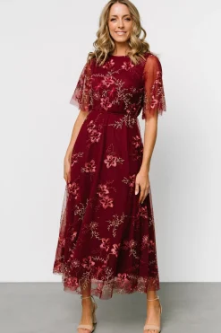 Baltic Born Arabella Embroidered Tulle Maxi Dress | Burgundy Floral