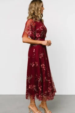 Baltic Born Arabella Embroidered Tulle Maxi Dress | Burgundy Floral