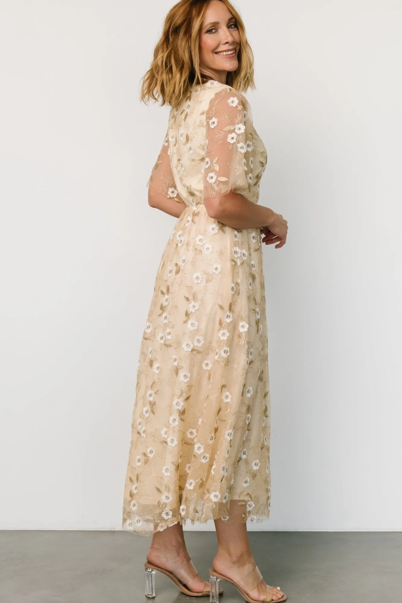 Baltic Born Arabella Embroidered Tulle Maxi Dress | Gold + White