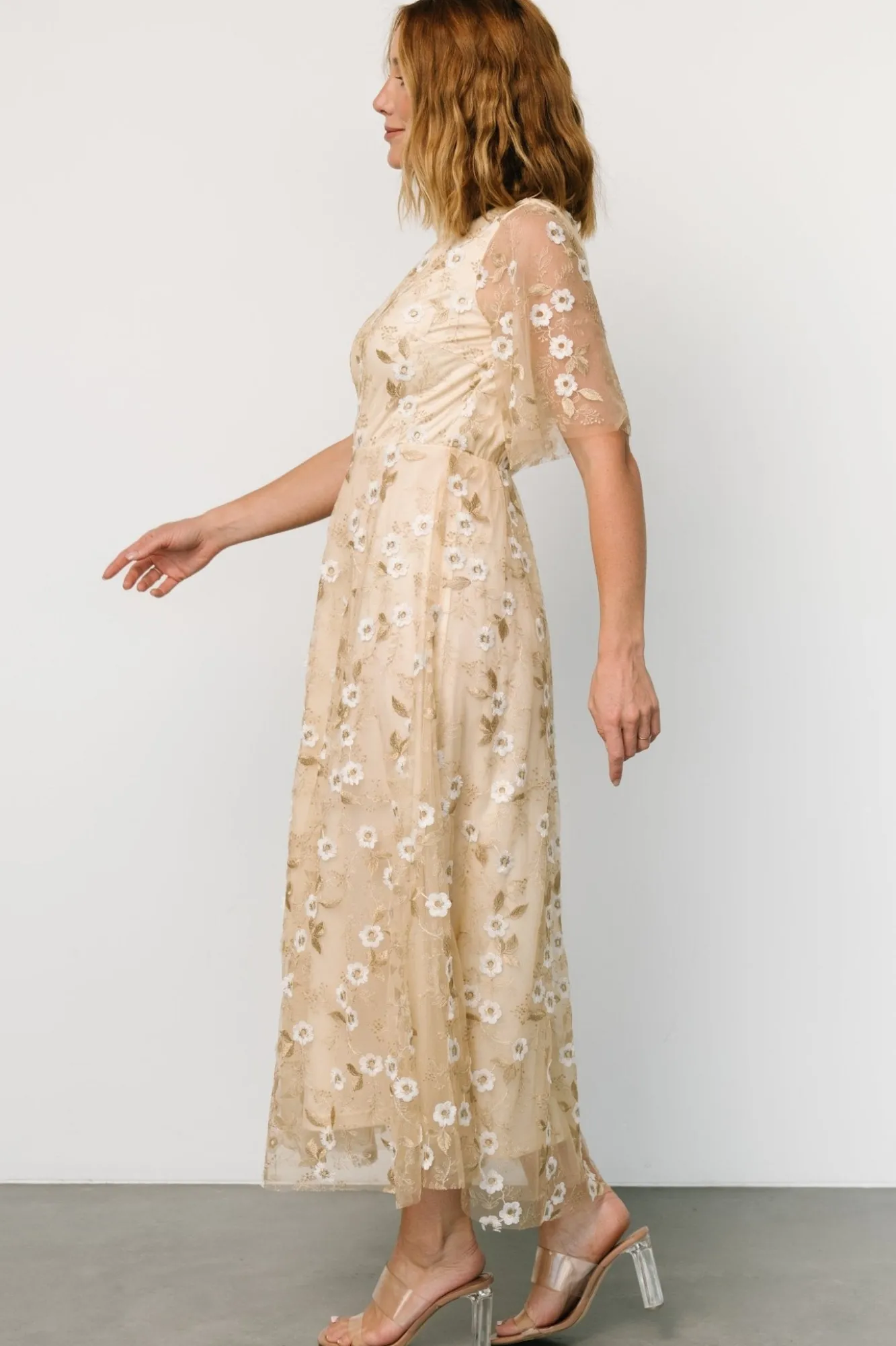 Baltic Born Arabella Embroidered Tulle Maxi Dress | Gold + White