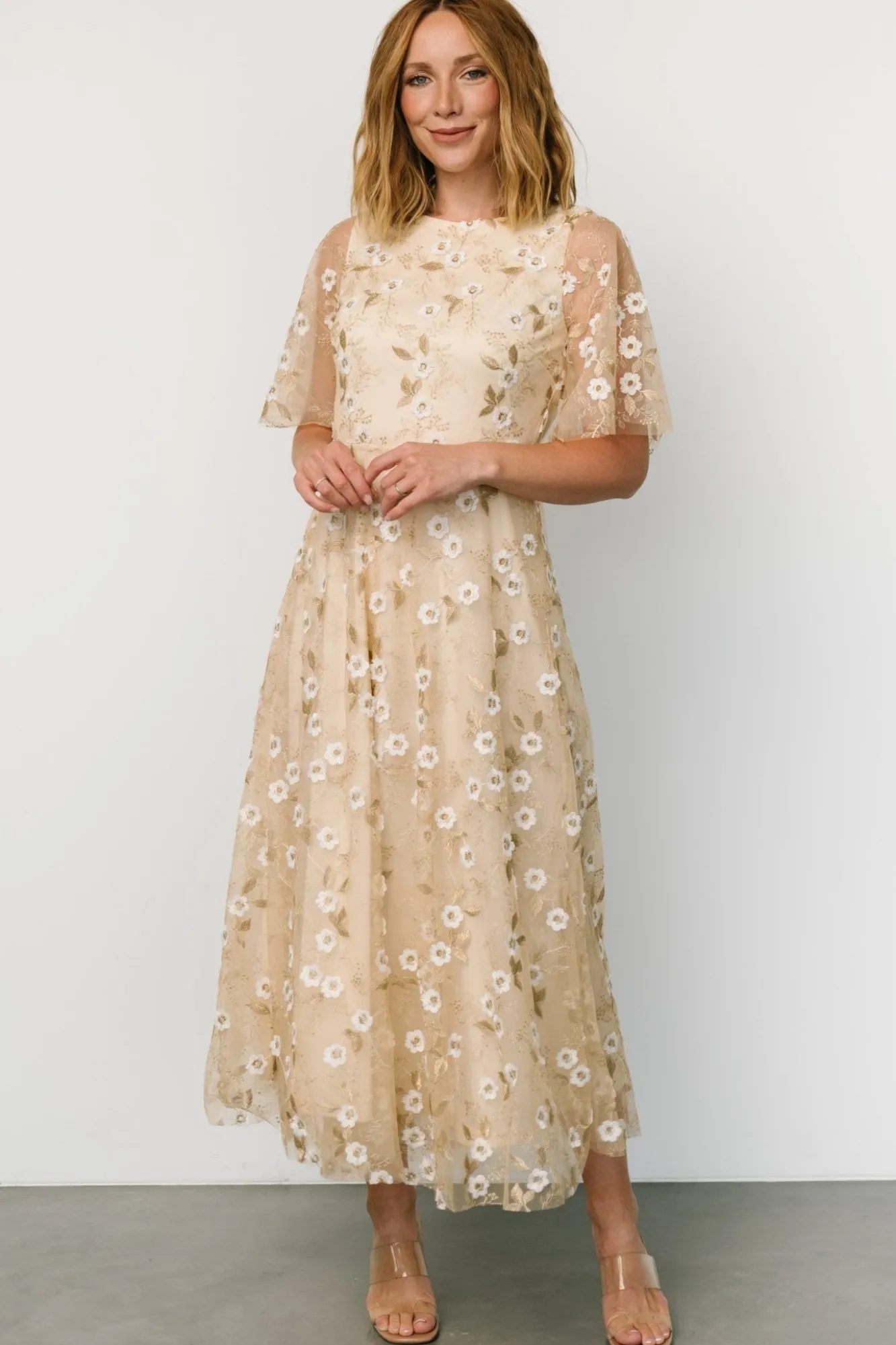Baltic Born Arabella Embroidered Tulle Maxi Dress | Gold + White