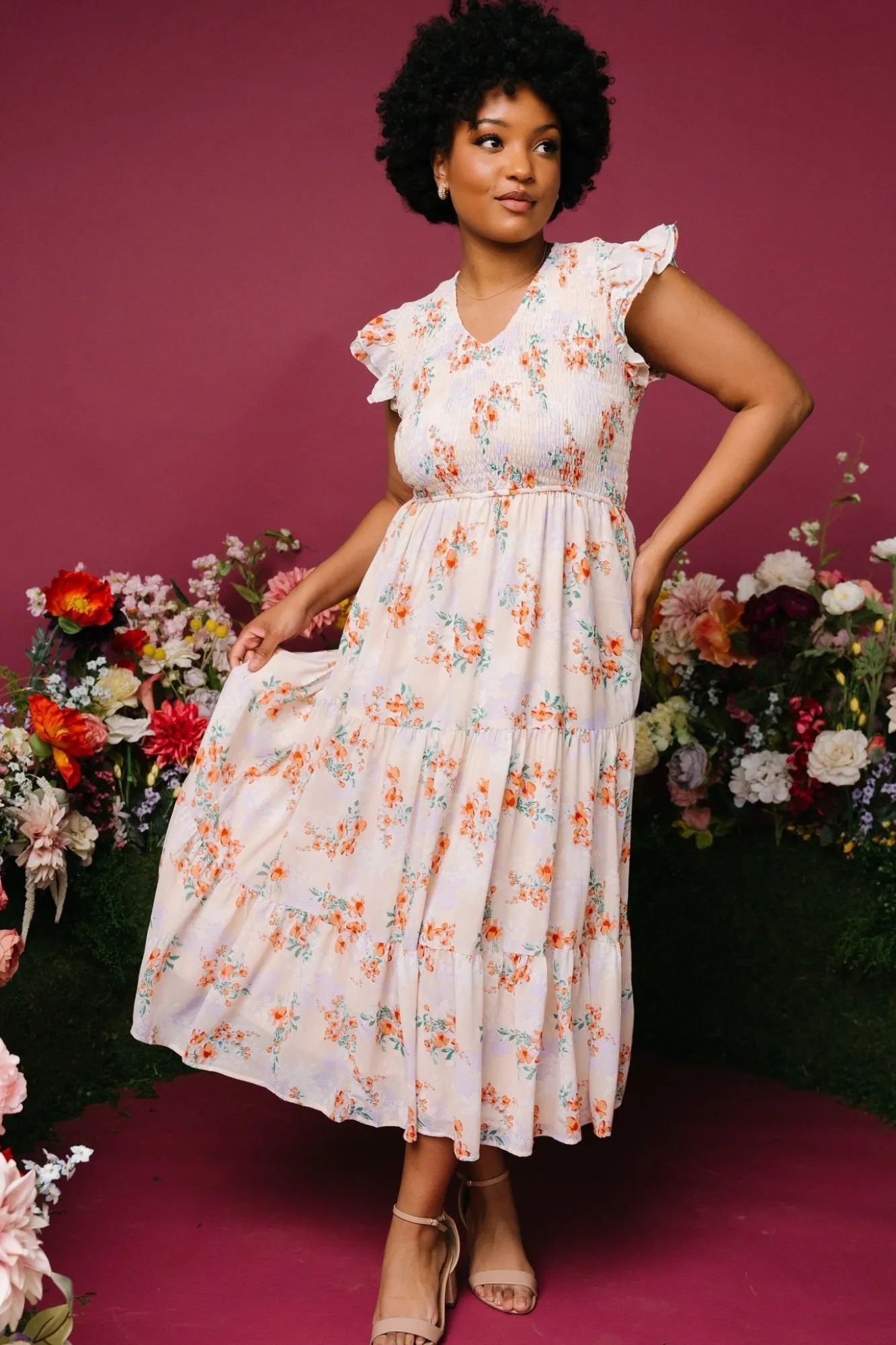 Baltic Born Arla Smocked Maxi Dress | Cream Floral