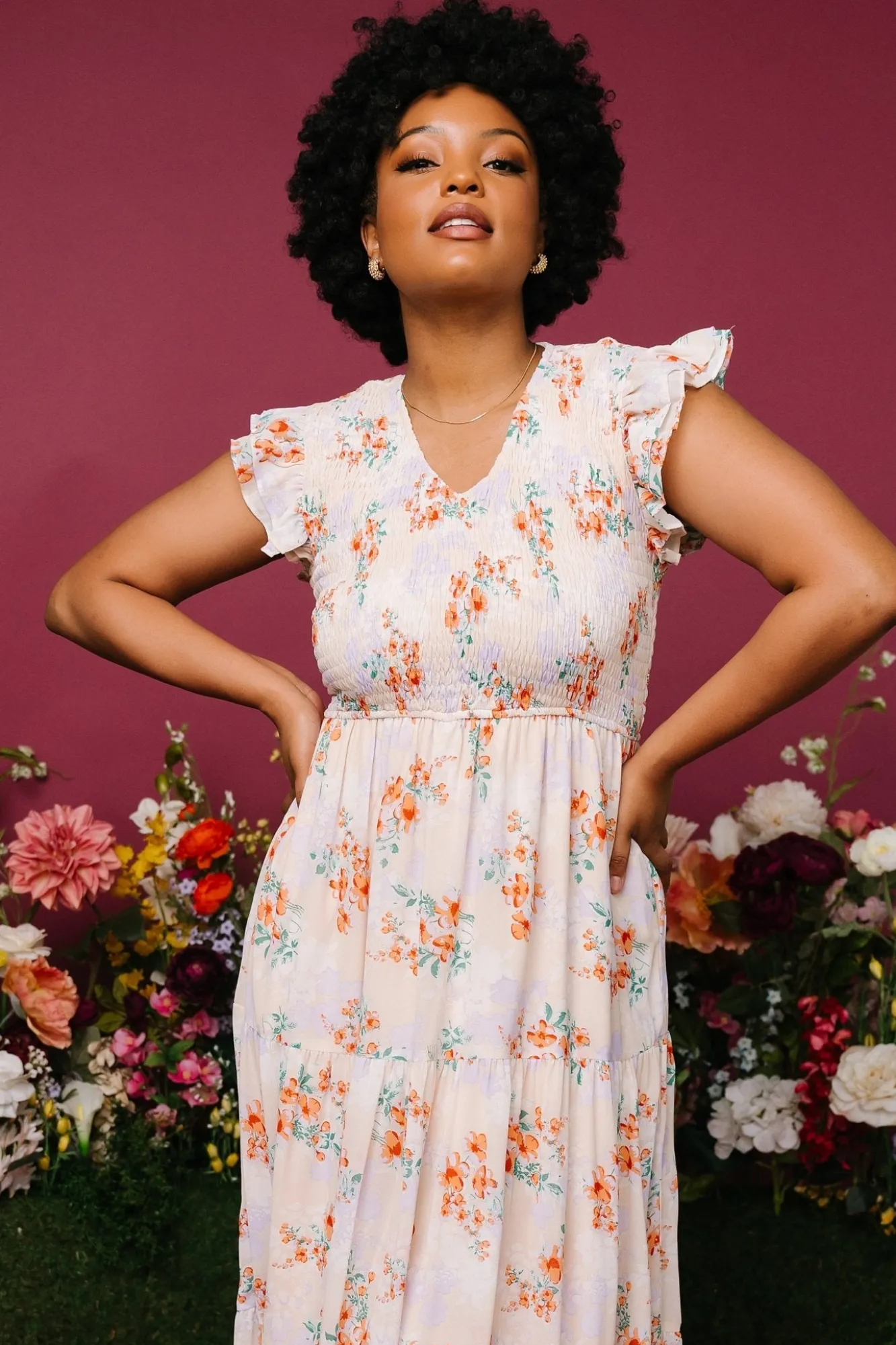 Baltic Born Arla Smocked Maxi Dress | Cream Floral