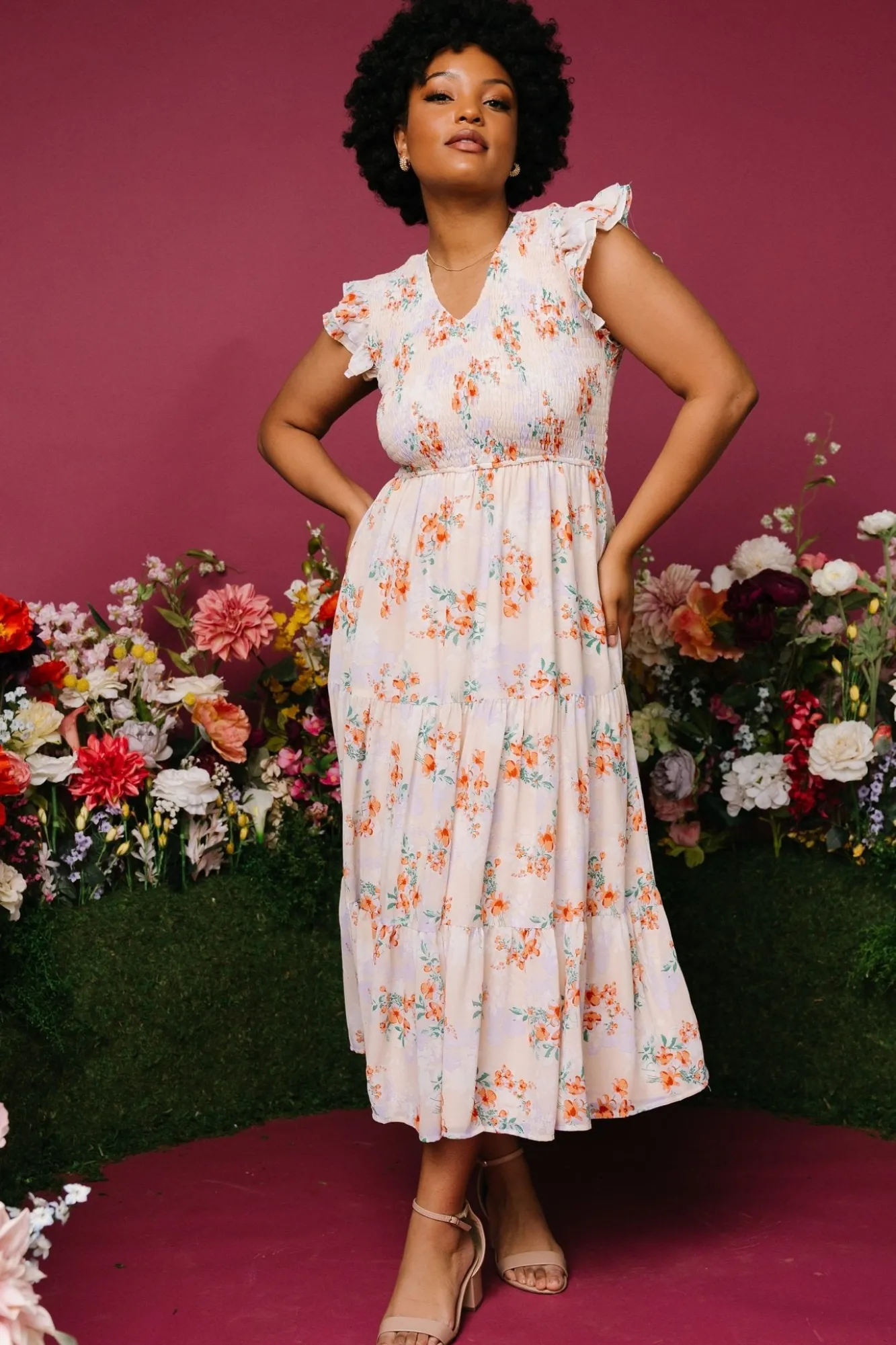 Baltic Born Arla Smocked Maxi Dress | Cream Floral